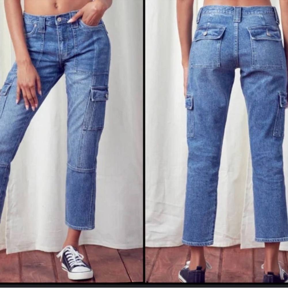 KANCAN Women’s Avery Straight Leg Cargo Ankle Jeans Dark Wash Size 27